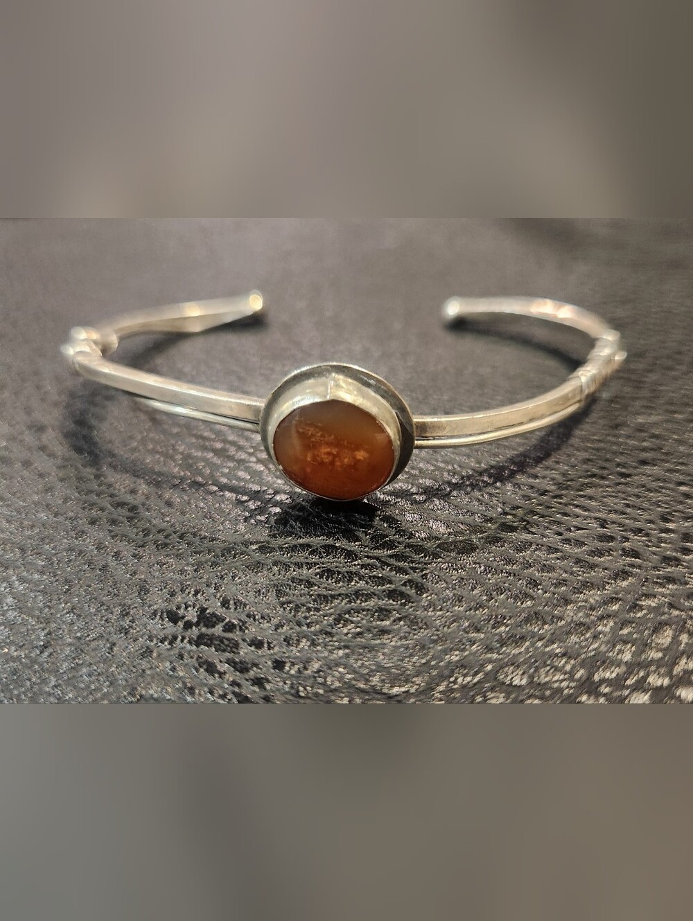 Sterling Silver Cuff Bracelet with Carnelian Stone
